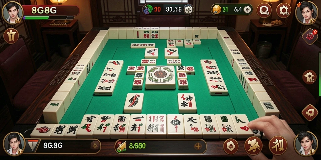 Screenshot gameplay 8G8G yang menunjukkan papan Mahjong yang menantang.