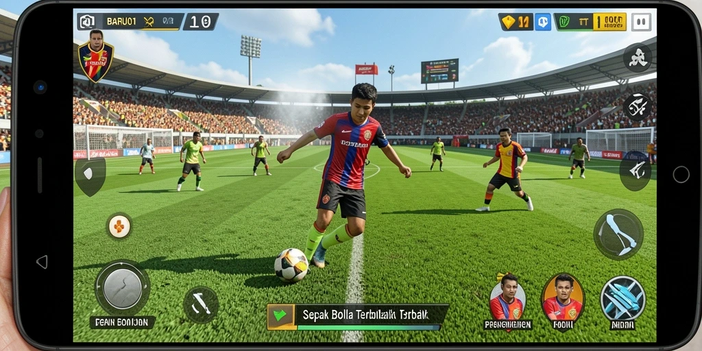 Tangkapan layar utama BARU01 yang menunjukkan aksi sepak bola yang seru.