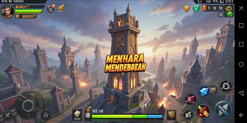 Tampilan gameplay menegangkan dengan strategi Tower Defense yang seru.