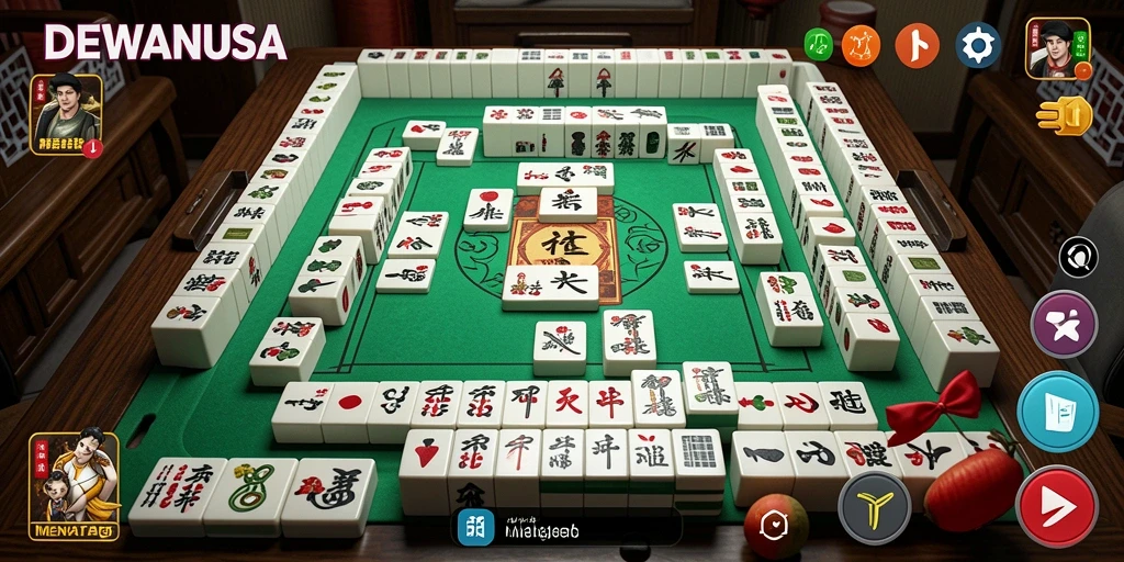 Tangkapan layar gameplay DEWANUSA menampilkan suasana permainan Mahjong yang mendebarkan.