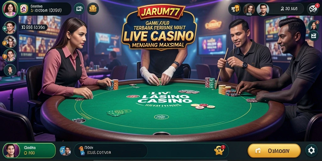 Screenshot JARUM77 menampilkan dealer langsung dan meja permainan yang menarik.