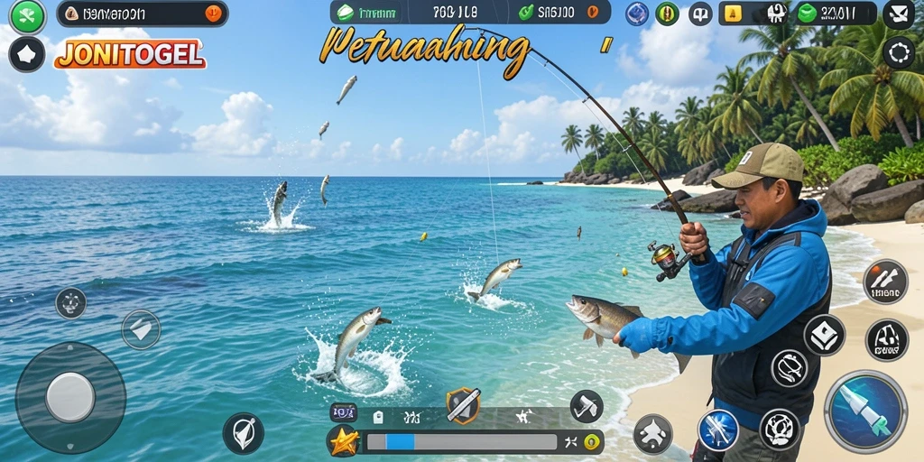 Screenshot gameplay JONITOGEL menampilkan momen memancing yang seru.