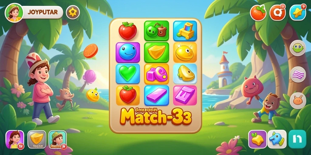 Tampilan gameplay match-3 dalam JOYPUTAR yang sangat menarik.