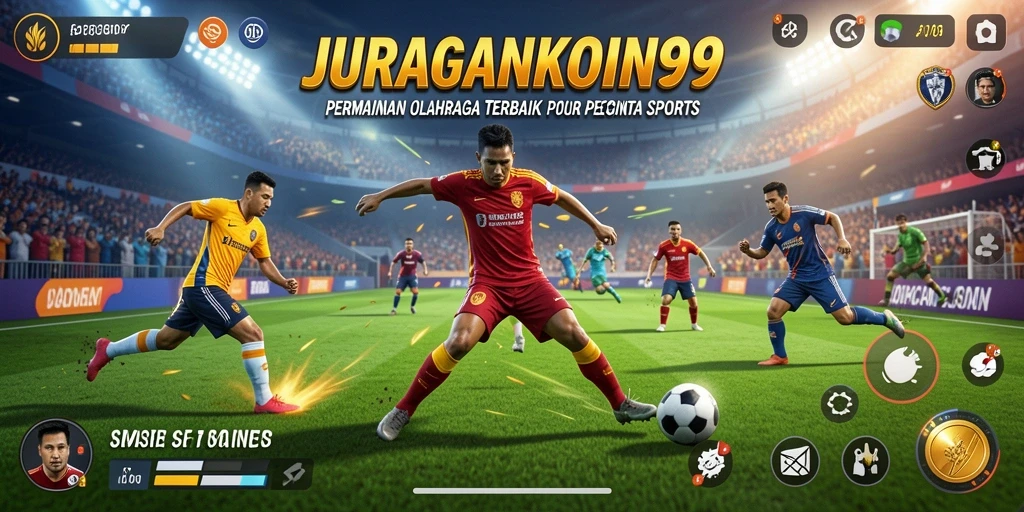 Tangkapan layar utama <strong>JURAGANKOIN99</strong> menunjukkan pemain beraksi di lapangan olahraga.