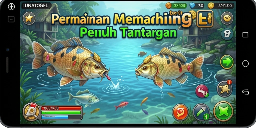 Tampilan gameplay memancing yang mendebarkan di LUNATOGEL.