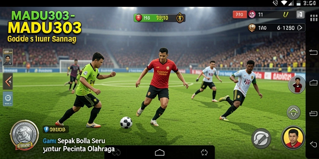 Screenshot MADU303 menampilkan aksi seru di lapangan sepak bola.