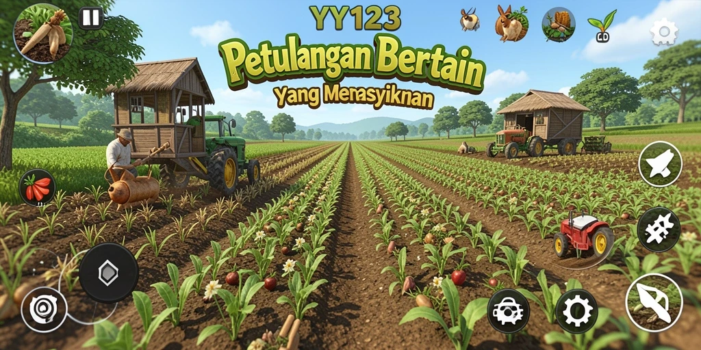 Tangkapan layar permainan YY123 yang menunjukkan aktivitas bertani yang menyenangkan.